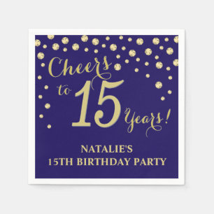 Serviette En Papier 15e Anniversaire de la Navy Blue and Gold Diamond