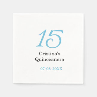 Serviette En Papier 15e anniversaire de quinceanera bleu noir lettre n