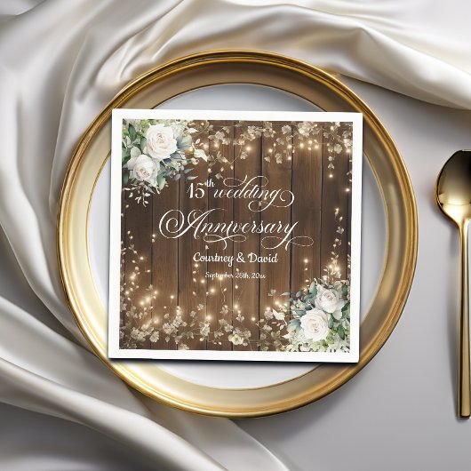 Serviette En Papier 15e anniversaire du Mariage Lumières à cordes rust