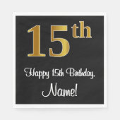 Serviette En Papier 15e anniversaire ~ Elégant Luxueux Faux Gold Look  (Devant)