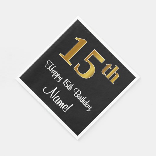 Serviette En Papier 15e anniversaire ~ Elégant Luxueux Faux Gold Look (Coin)