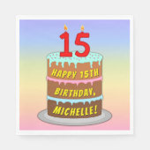 Serviette En Papier 15e anniversaire : Fun Cake and Candles + Nom pers (Devant)