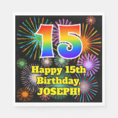 Serviette En Papier 15e anniversaire : Fun Motif feux d'artifice + Arc (Devant)