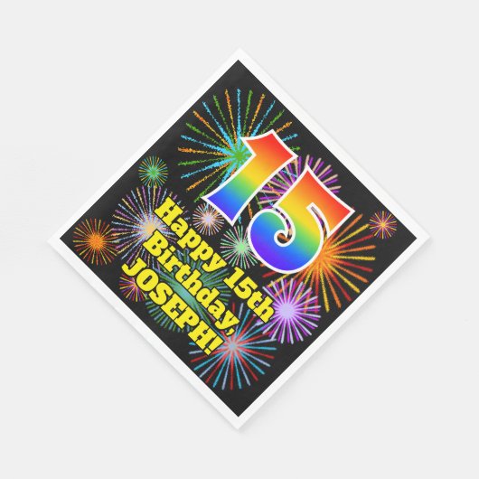 Serviette En Papier 15e anniversaire : Fun Motif feux d'artifice + Arc (Coin)