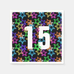 Serviette En Papier 15e Anniversaire Neon Étoiles Sur Noir