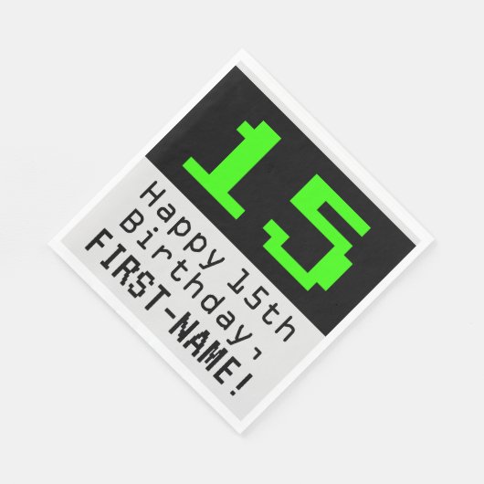 Serviette En Papier 15e anniversaire - Nerdy / Geeky Style "15" & Nom (Coin)