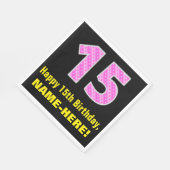 Serviette En Papier 15e anniversaire : Pink Stripes and Hearts "15" +  (Coin)