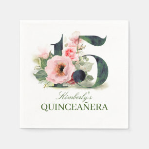 Serviette En Papier 15ème anniversaire floral de Quinceanera