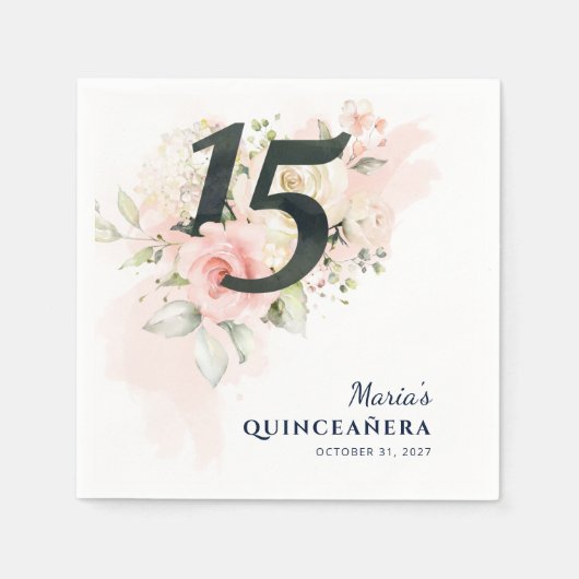 Serviette En Papier 15th Birthday Party Quinceanera Floral Rustic (Devant)