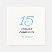 Serviette En Papier 15th quinceanera birthday blue black bold letter n (Devant)