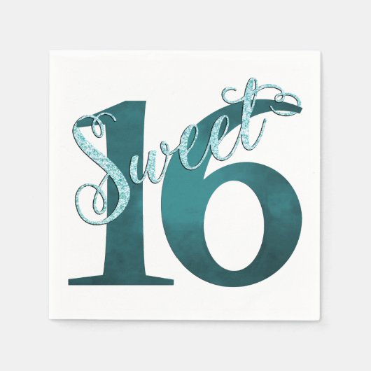 Serviette En Papier 16 ans | Turquoise Green Grunge et Parties scintil (Devant)