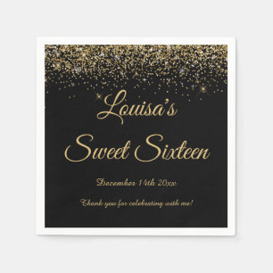 Serviette En Papier 16 Décorations sucrées de Napkin Black & Gold Pa