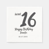 Serviette En Papier 16e anniversaire ajouter nom date année noir modèl (Devant)