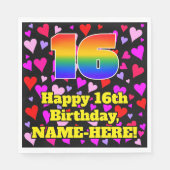 Serviette En Papier 16e anniversaire : Amour Hearts Motif, Arc-en-ciel (Devant)