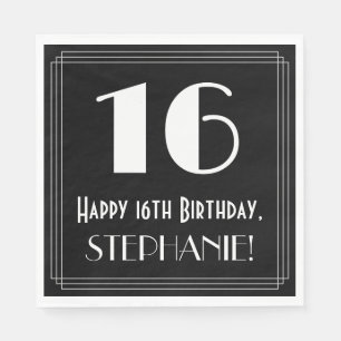 Serviette En Papier 16e anniversaire ~ Art Déco Inspiré "16", Nom