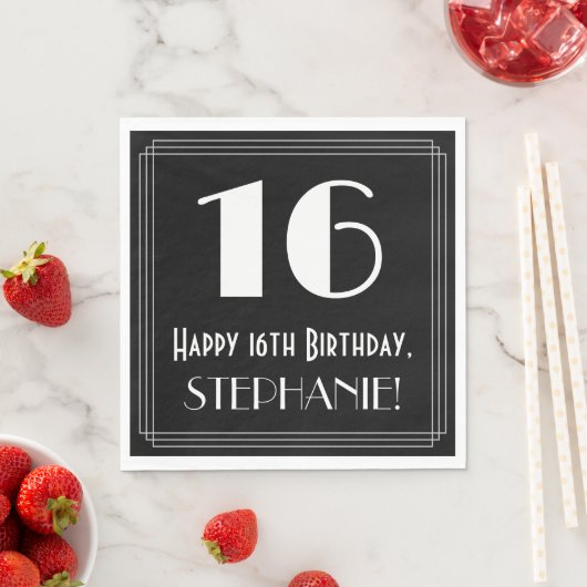 Serviette En Papier 16e anniversaire ~ Art Déco Inspiré Look "16", Nom (En situation)