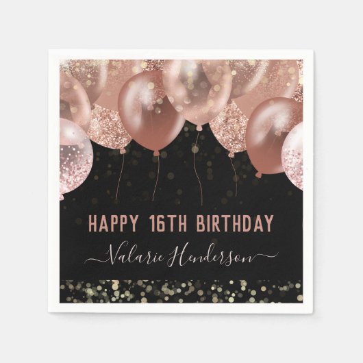 Serviette En Papier 16e anniversaire Ballons roses (Devant)