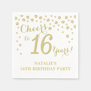Serviette En Papier 16e anniversaire de fête Diamant blanc et or