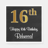 Serviette En Papier 16e anniversaire ~ Elégant luxe Faux Gold Look # (Devant)