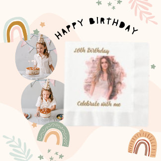 Serviette En Papier 16e anniversaire fêter avec moi, photo de fille mo