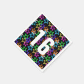 Serviette En Papier 16e Anniversaire Neon Étoiles Sur Noir (Coin)