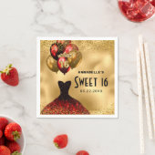 Serviette En Papier 16e anniversaire Parties scintillant d'or Robe rou (En situation)