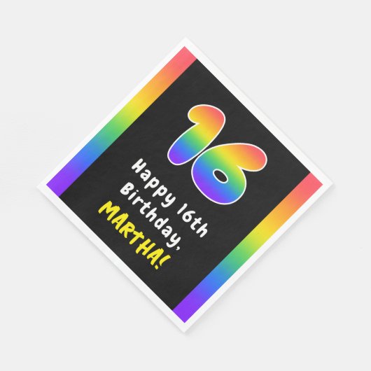 Serviette En Papier 16e anniversaire : Rainbow Spectrum # 16, Nom pers (Coin)