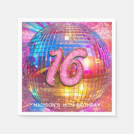 Serviette En Papier 16e fête d'anniversaire Gold rose Parties scintill (Devant)