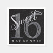Serviette En Papier 16e Gris de charbon | Sweet 16 Parties scintillant (Devant)