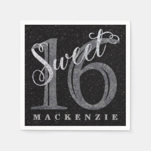 Serviette En Papier 16e Gris de charbon   Sweet 16 Parties scintillant