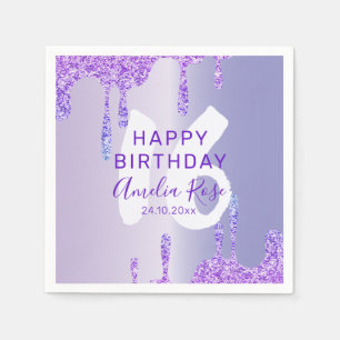 Serviette En Papier 16e Joyeux Anniversaire Métallique violet