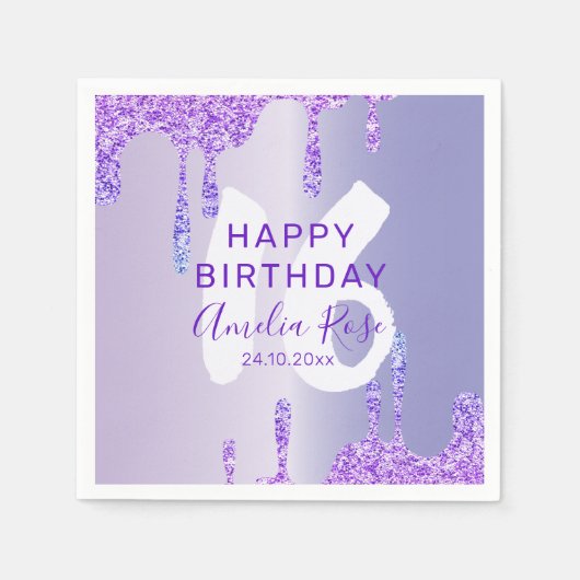 Serviette En Papier 16e Joyeux Anniversaire Métallique violet (Devant)