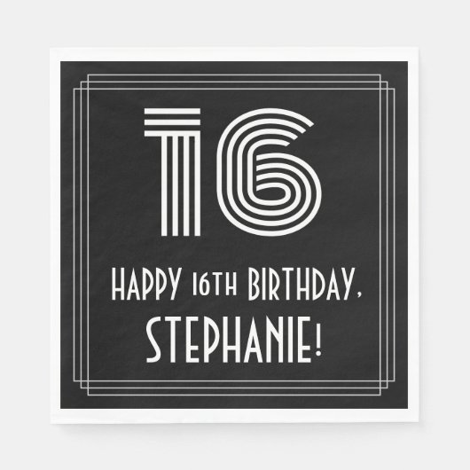 Serviette En Papier 16ème anniversaire : Art Déco Inspiré Look "16" +  (Devant)