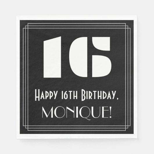 Serviette En Papier 16ème anniversaire : Art Déco Inspiré Look "16" +  (Devant)