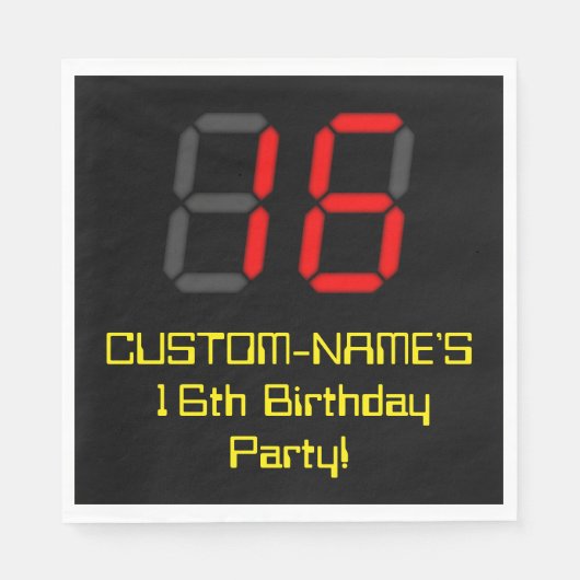 Serviette En Papier 16ème anniversaire : Rouge Digital Horloge Style " (Devant)