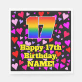 Serviette En Papier 17e anniversaire : Amour Hearts Motif, Arc-en-ciel (Devant)