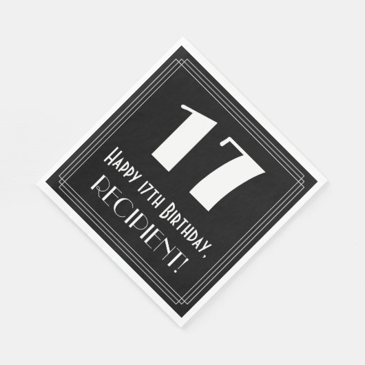 Serviette En Papier 17e anniversaire ~ Art Déco Inspiré Look "17", Nom (Coin)