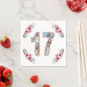 Serviette En Papier 17e anniversaire fille Fleur Photo Collage blanc (En situation)
