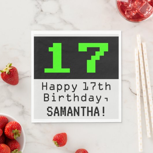 Serviette En Papier 17e anniversaire - Nerdy / Geeky Style "17" & Nom (En situation)