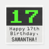 Serviette En Papier 17e anniversaire - Nerdy / Geeky Style "17" & Nom (Devant)
