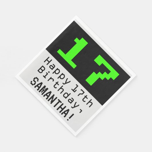 Serviette En Papier 17e anniversaire - Nerdy / Geeky Style "17" & Nom (Coin)
