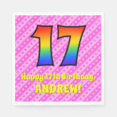 Serviette En Papier 17e anniversaire : Pink Stripes & Hearts, Arc en c (Devant)