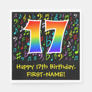 Serviette En Papier 17e anniversaire - Symboles de musique colorée, A