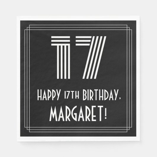 Serviette En Papier 17ème anniversaire : Art Déco Inspiré Look "17" +  (Devant)