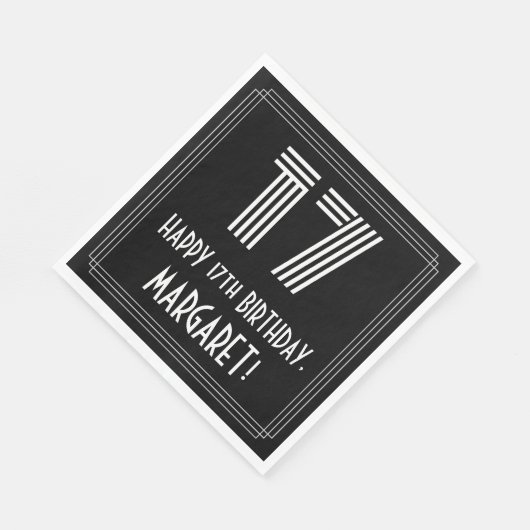 Serviette En Papier 17ème anniversaire : Art Déco Inspiré Look "17" + (Coin)