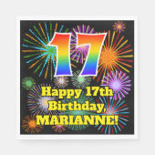 Serviette En Papier 17ème anniversaire : Fun Fireworks Motif + Rainbow (Devant)