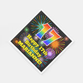 Serviette En Papier 17ème anniversaire : Fun Fireworks Motif + Rainbow (Coin)