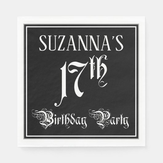 Serviette En Papier 17th Birthday Party — Fancy Script + Custom Name (Devant)
