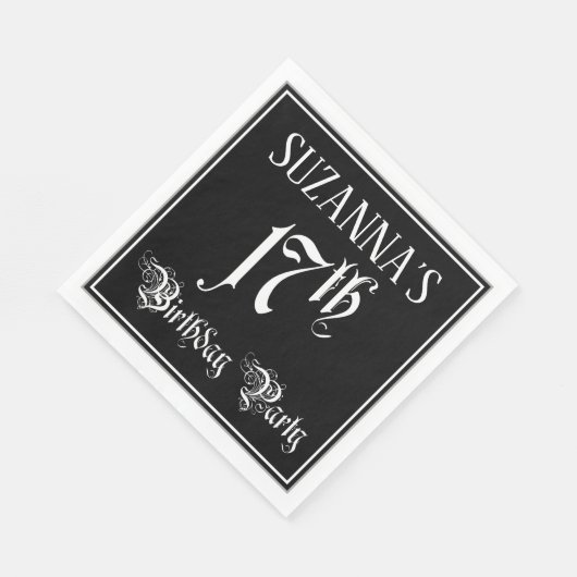 Serviette En Papier 17th Birthday Party — Fancy Script + Custom Name (Coin)