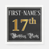Serviette En Papier 17th Birthday Party — Fancy Script, Faux Gold Look (Devant)